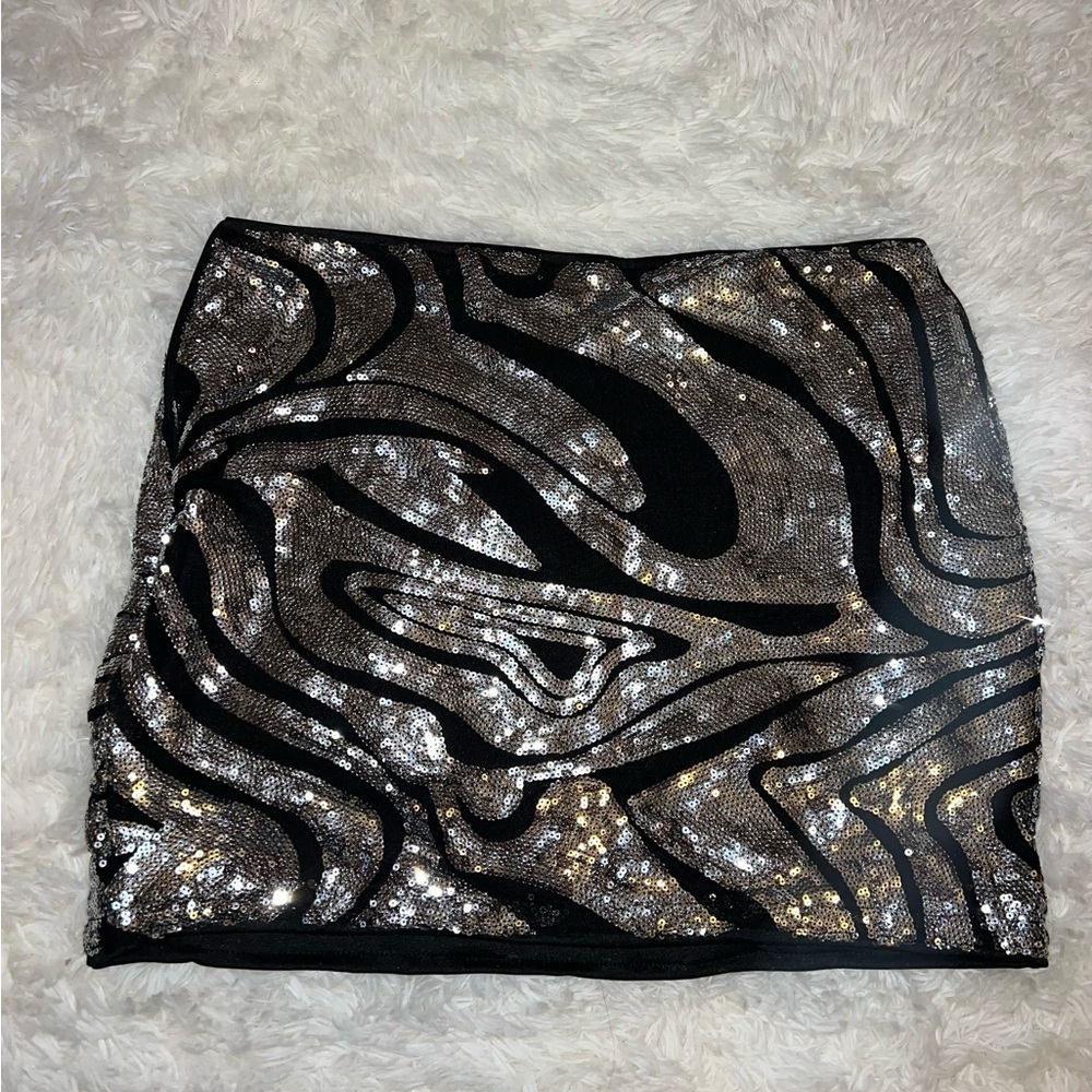 Sequin Black and Silver Mini Skirt